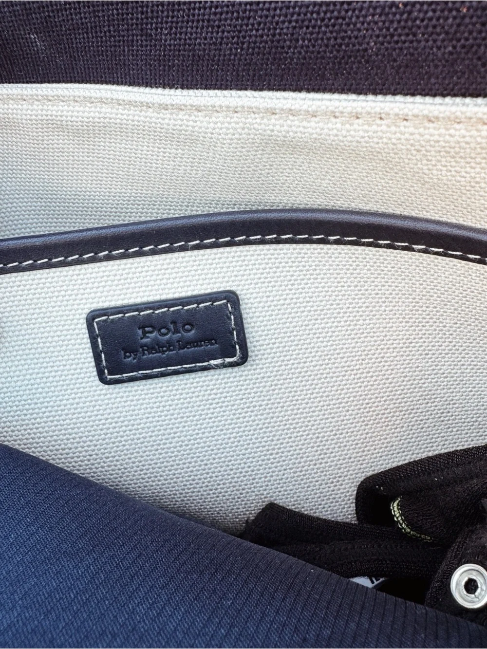 Polo Ralph Lauren Large Leather Trim Canvas Shopper Tote in Navy (2026)